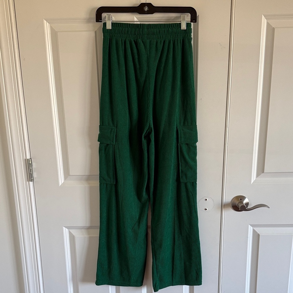 New Mix Green Wide-Leg Corduroy Cargo Pants Size Small - Picture 6 of 7